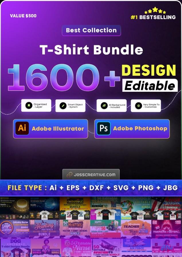 T-Shirt Design Mega Pack – 1600+ Customizable Graphics Design - Image 2